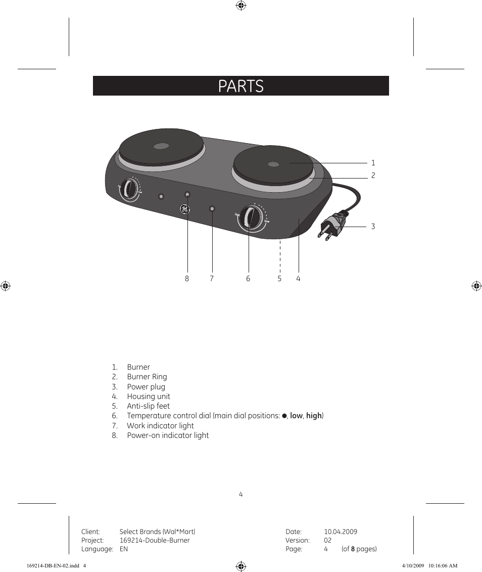 Parts | GE 169214 User Manual | Page 4 / 8