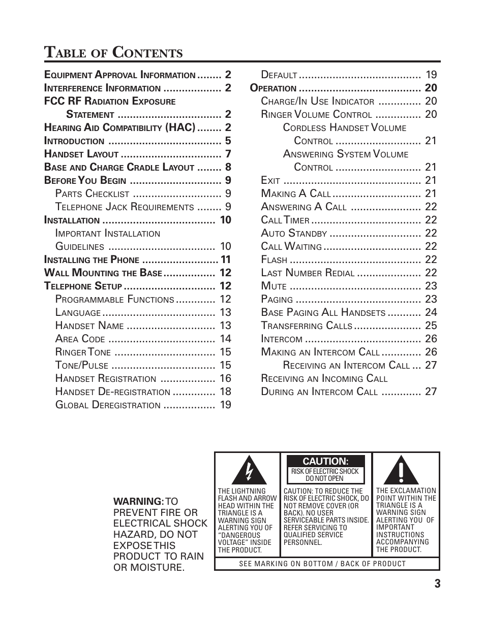 Able, Ontents | GE 21026 User Manual | Page 3 / 120
