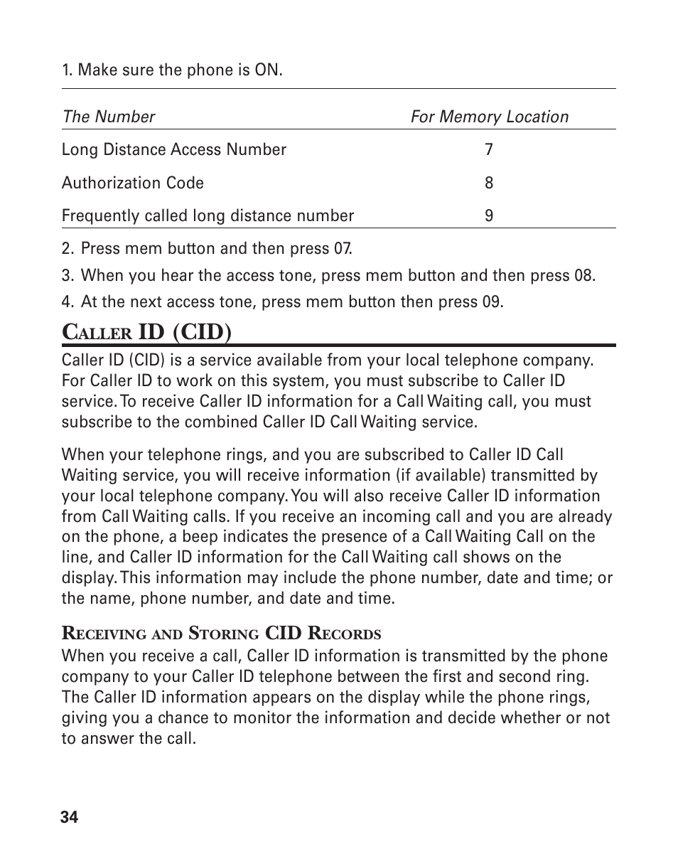 Id (cid) | GE 21026 User Manual | Page 34 / 120