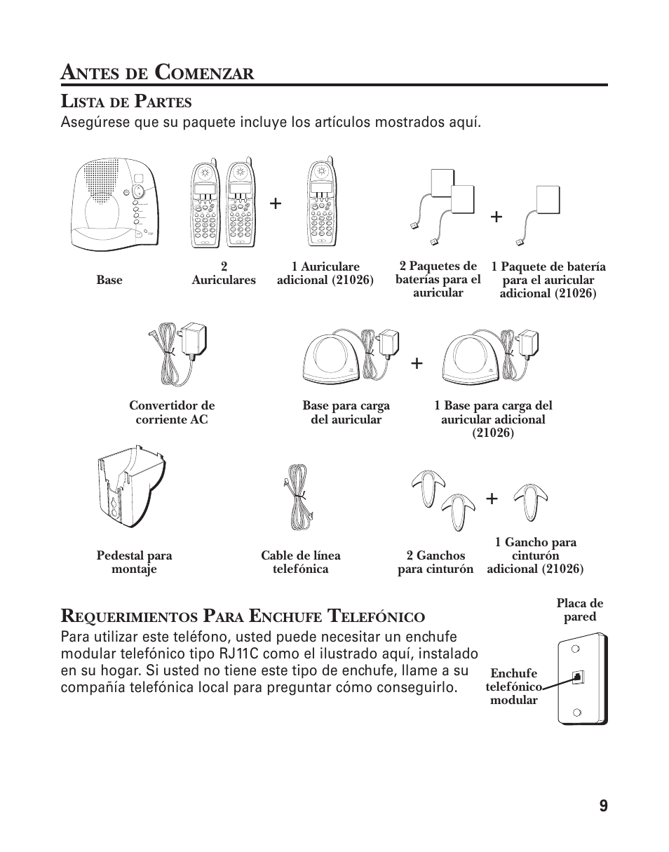 Ntes, Omenzar, Ista | Artes, Equerimientos, Nchufe, Elefónico, Enchufe telefónico modular placa de pared | GE 21026 User Manual | Page 69 / 120