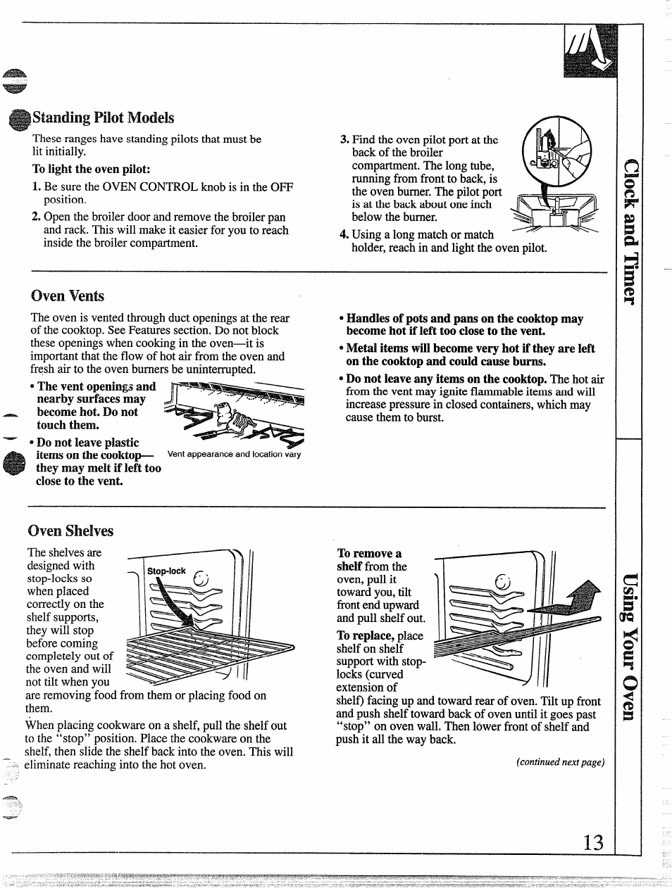 Standing pilot models, Oven vente, Oven shelves | GE 49-8338 User Manual | Page 14 / 49