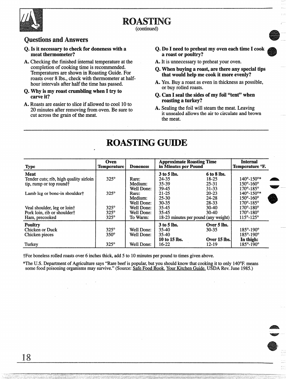 Questions and answers, Roasting guide | GE 49-8338 User Manual | Page 19 / 49