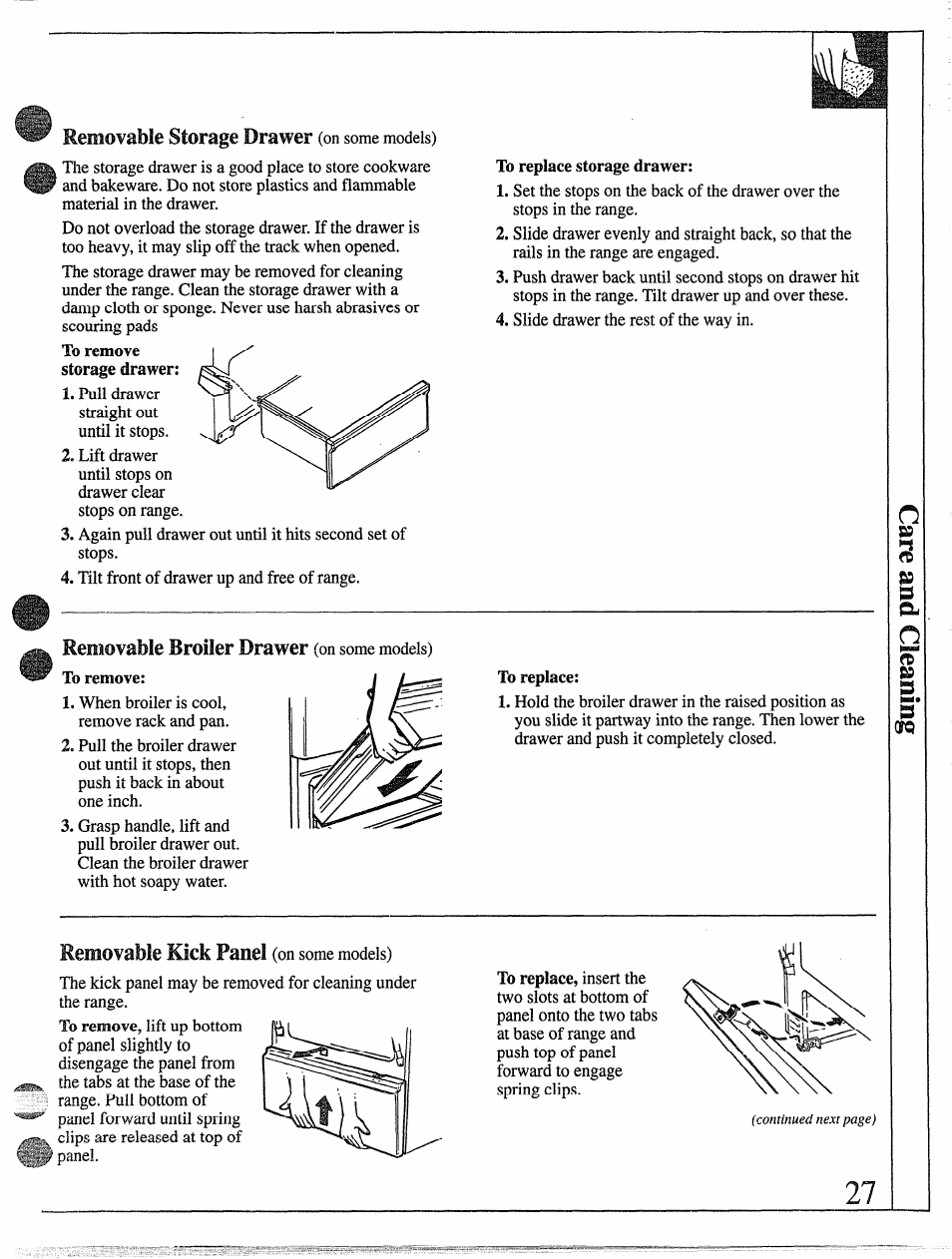 Removable broiler drawer (on some models), N s q s, Removable broiler drawer | GE 49-8338 User Manual | Page 28 / 49