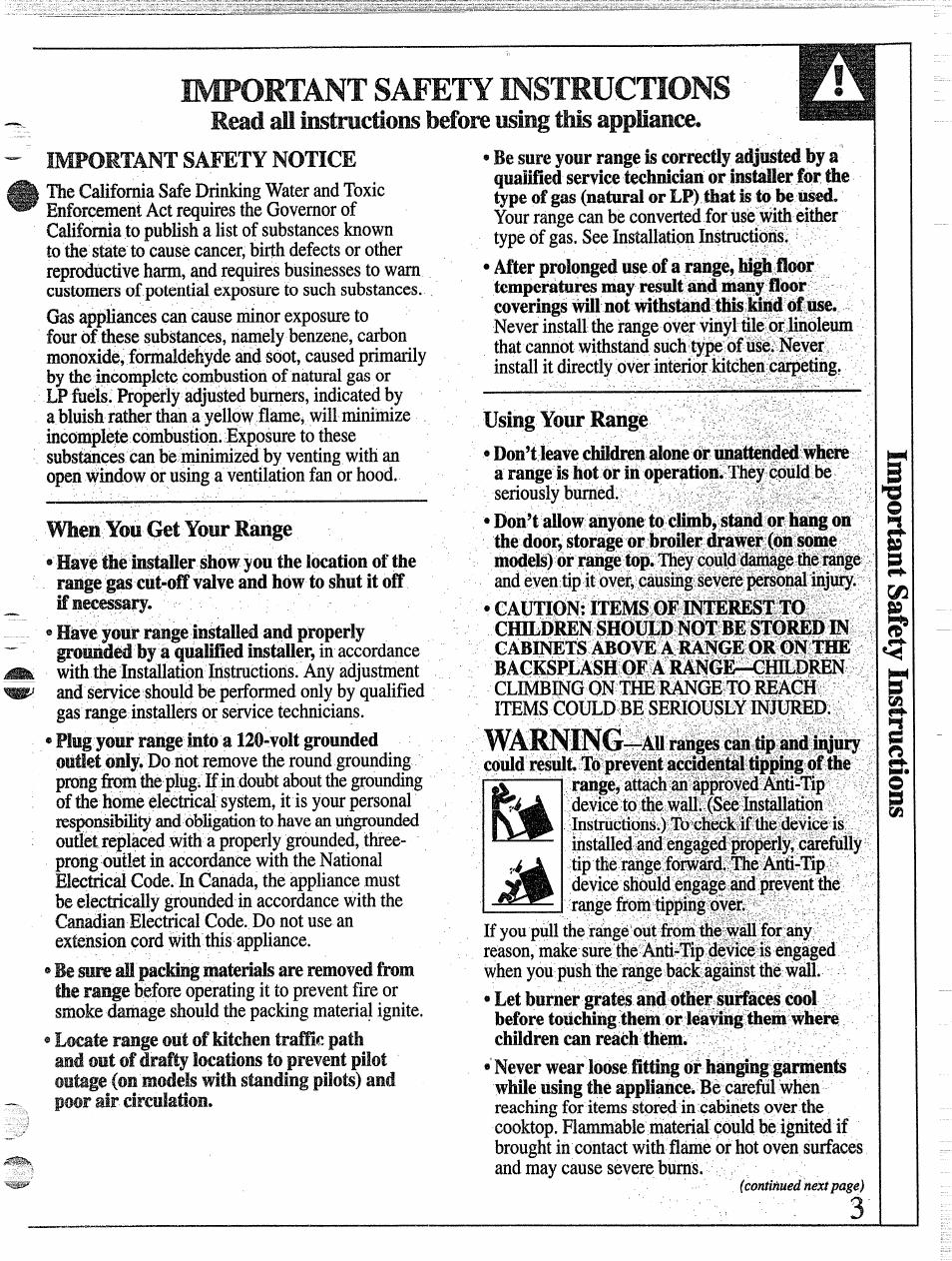 Important safety notice, When you get yoer range, Using your range | Instructions, Important safety instructions, Read ail instructions before using this appliance | GE 49-8338 User Manual | Page 3 / 49