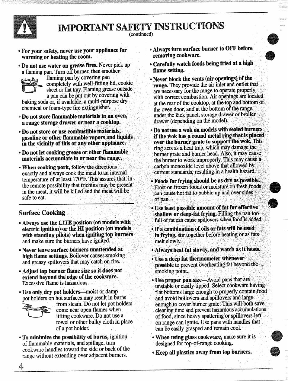 Important safety instructions, Surface cooking, Oven vents , 5,13, 28 | GE 49-8338 User Manual | Page 4 / 49