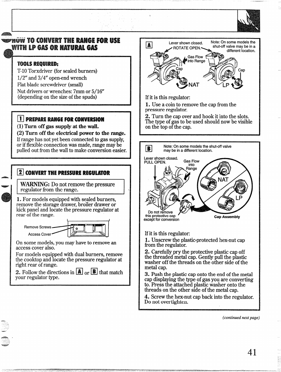 Tools requsredi, M prepare range for conversion, Щ convert the pressure regulator | The ran£e, Use ^wiîh ip 6£s o | GE 49-8338 User Manual | Page 42 / 49