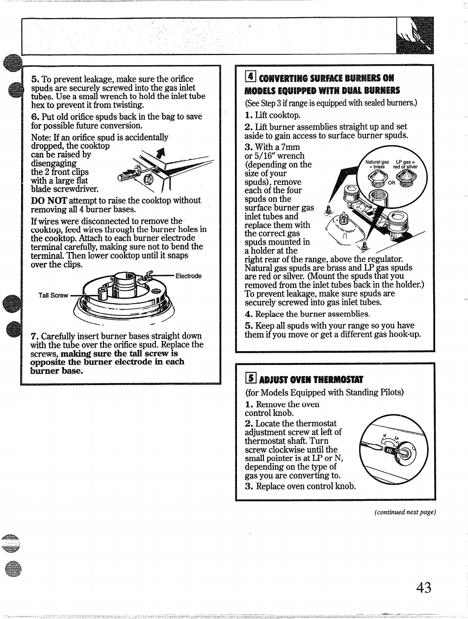 Modeis equipped with duaiburmers, Oven thermos, S] abiusf | GE 49-8338 User Manual | Page 44 / 49