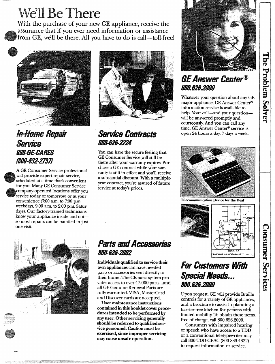 Sim ssc snsn, We’ll be there, Service | Service contract, For customers with spem needs, Fxyrf^r, R\ir, M-nu/m na/kmr | GE 49-8338 User Manual | Page 48 / 49