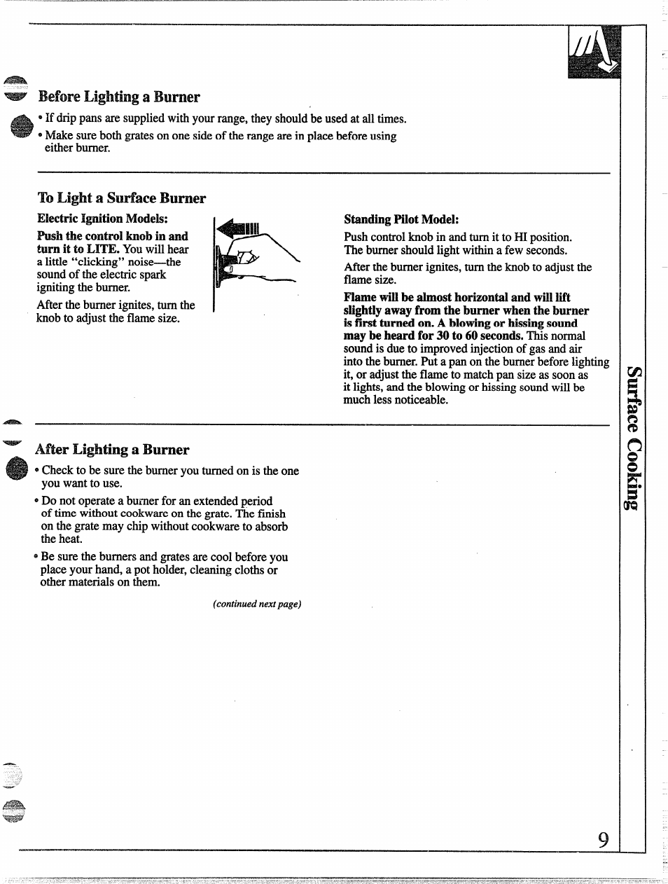 Before lighiing a burner, After lighting a burner | GE 49-8338 User Manual | Page 9 / 49