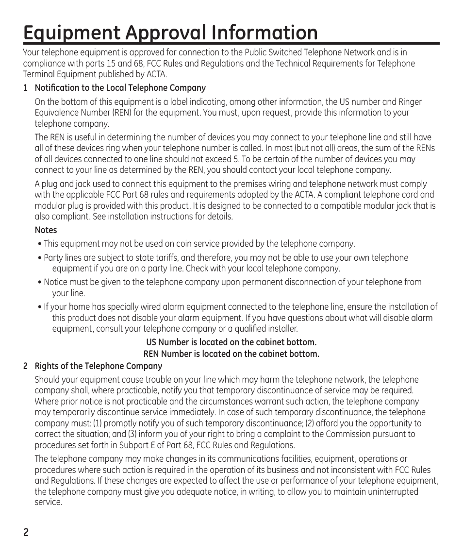 Equipment approval information | GE 29869 User Manual | Page 2 / 48