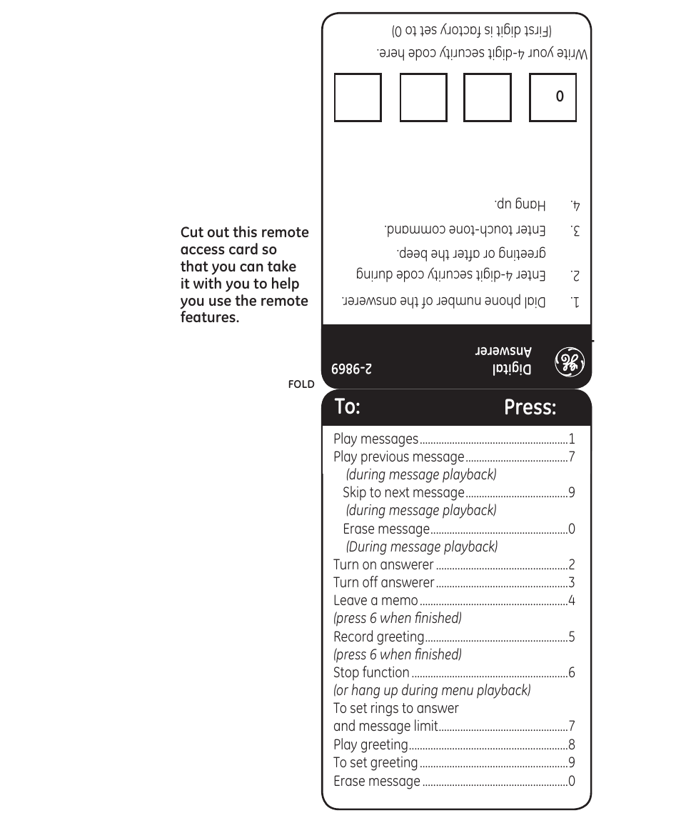 To: press | GE 29869 User Manual | Page 21 / 48