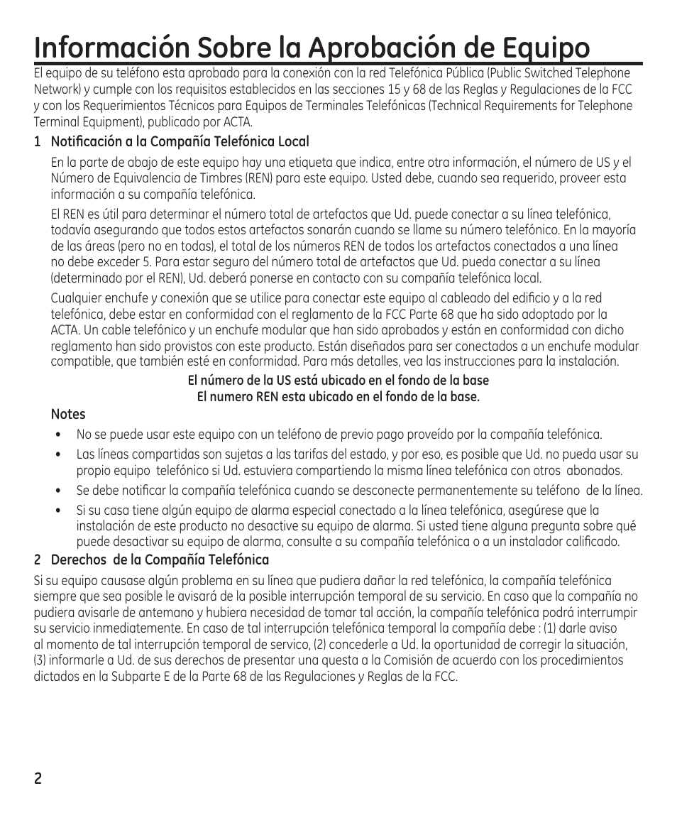 Información sobre la aprobación de equipo | GE 29869 User Manual | Page 26 / 48