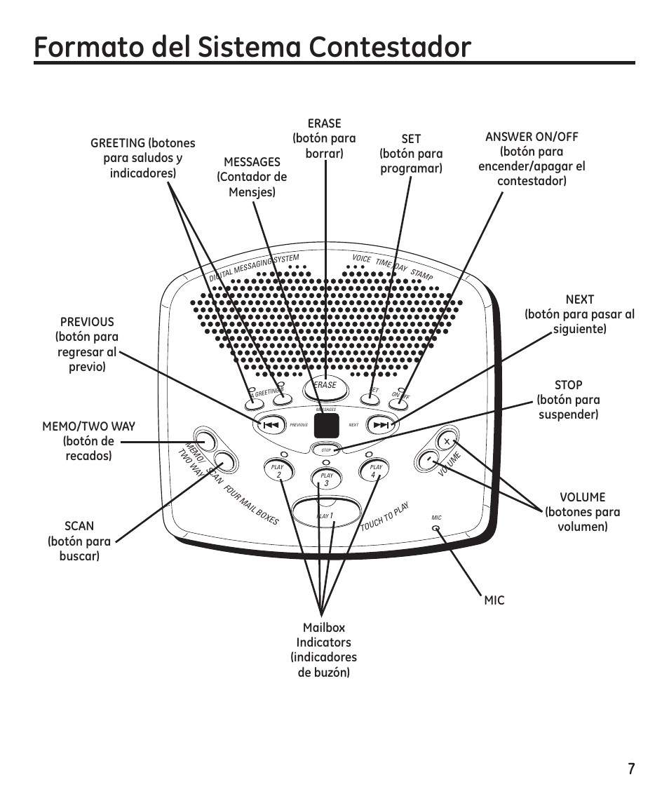 Formato del sistema contestador | GE 29869 User Manual | Page 31 / 48