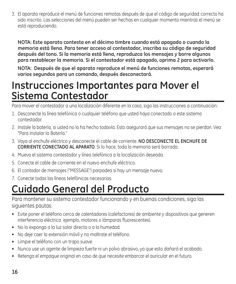 Cuidado general del producto | GE 29869 User Manual | Page 40 / 48