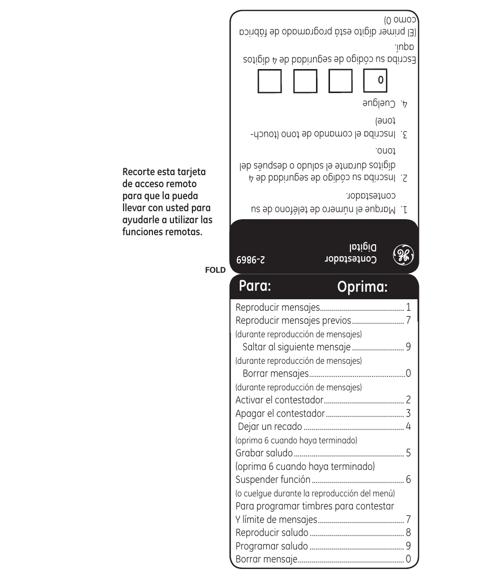 Para: oprima | GE 29869 User Manual | Page 45 / 48