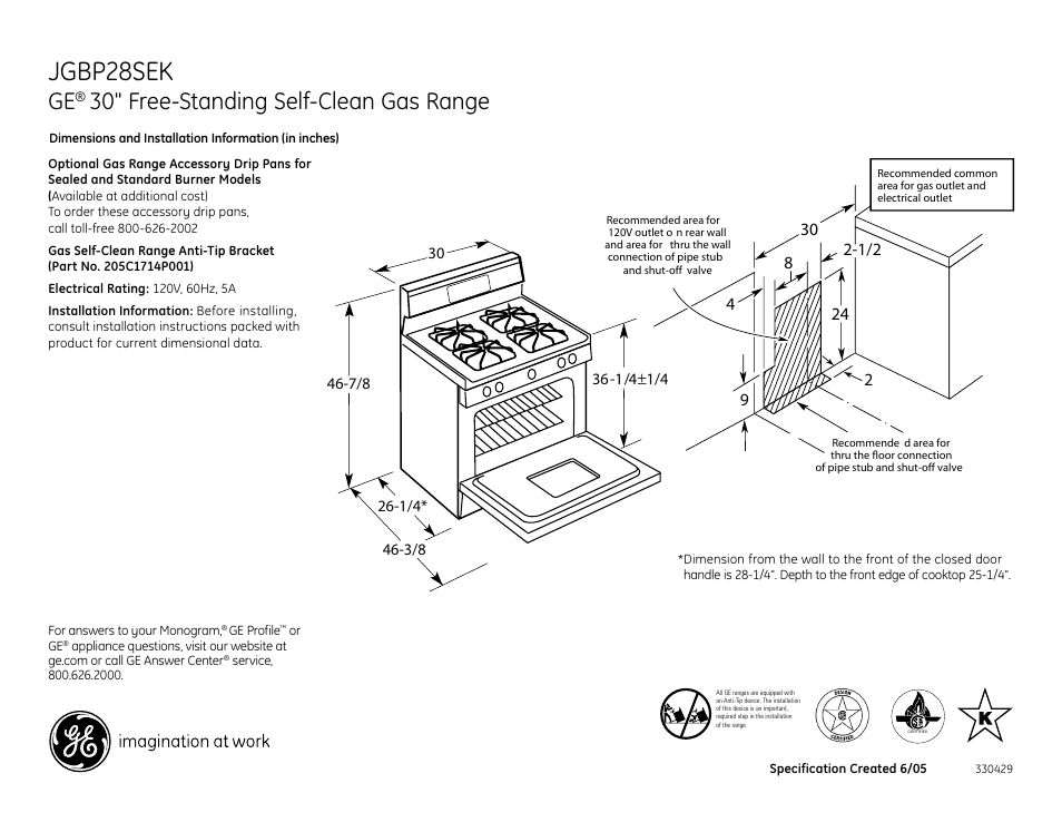 GE JGBP28SEK User Manual | 2 pages