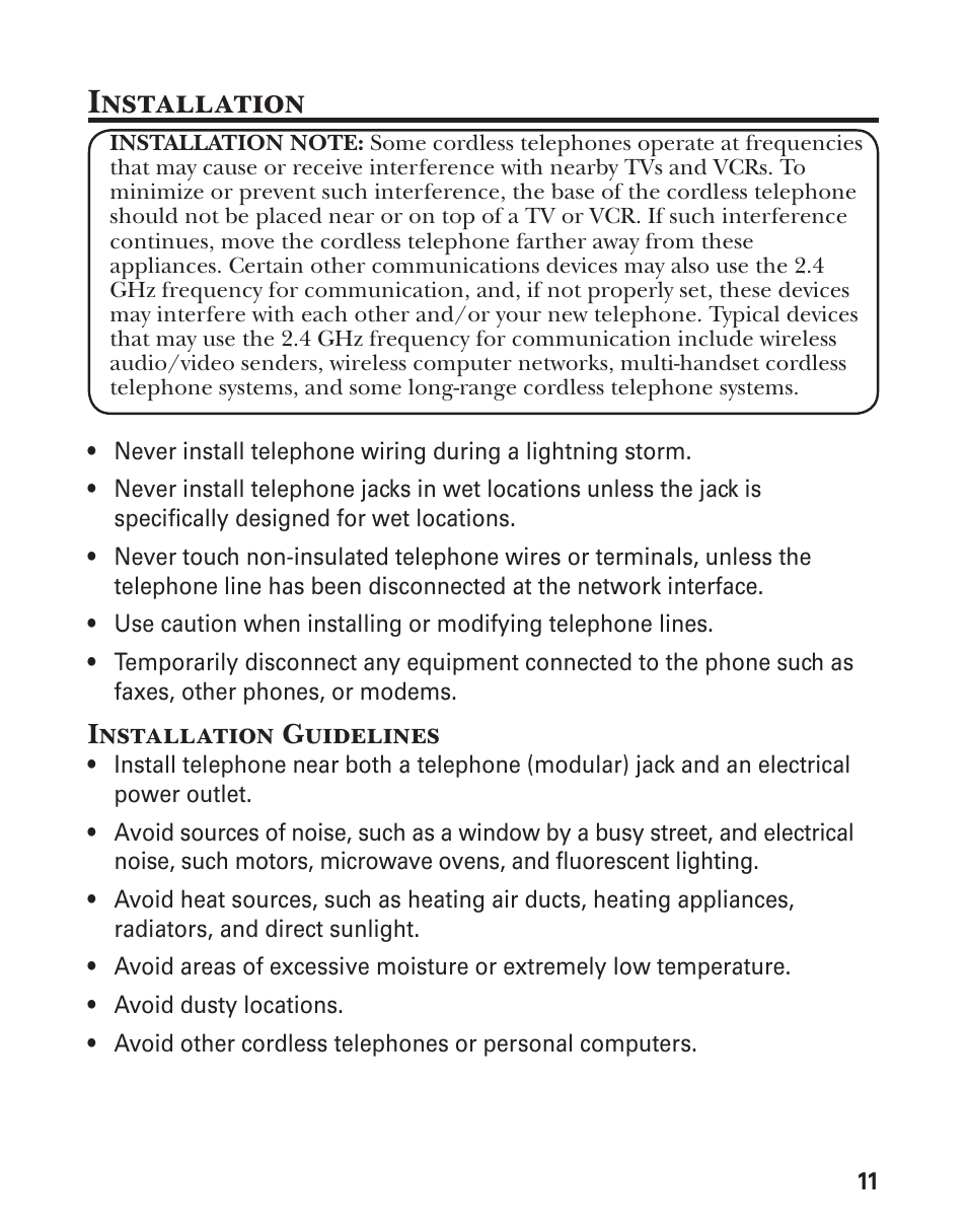 Installation, Installation guidelines | GE 21029 User Manual | Page 11 / 116