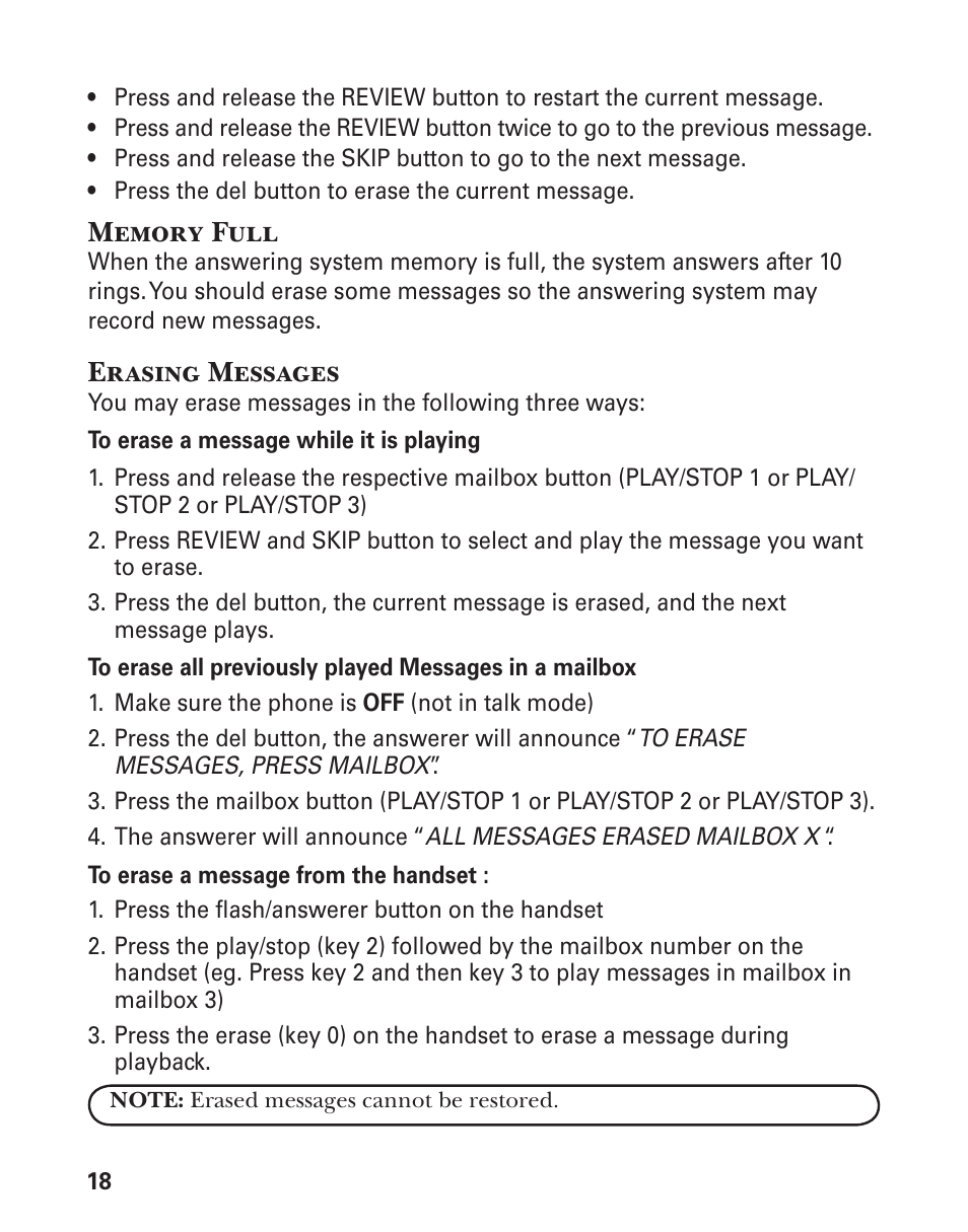 Erasing messages | GE 21029 User Manual | Page 18 / 116