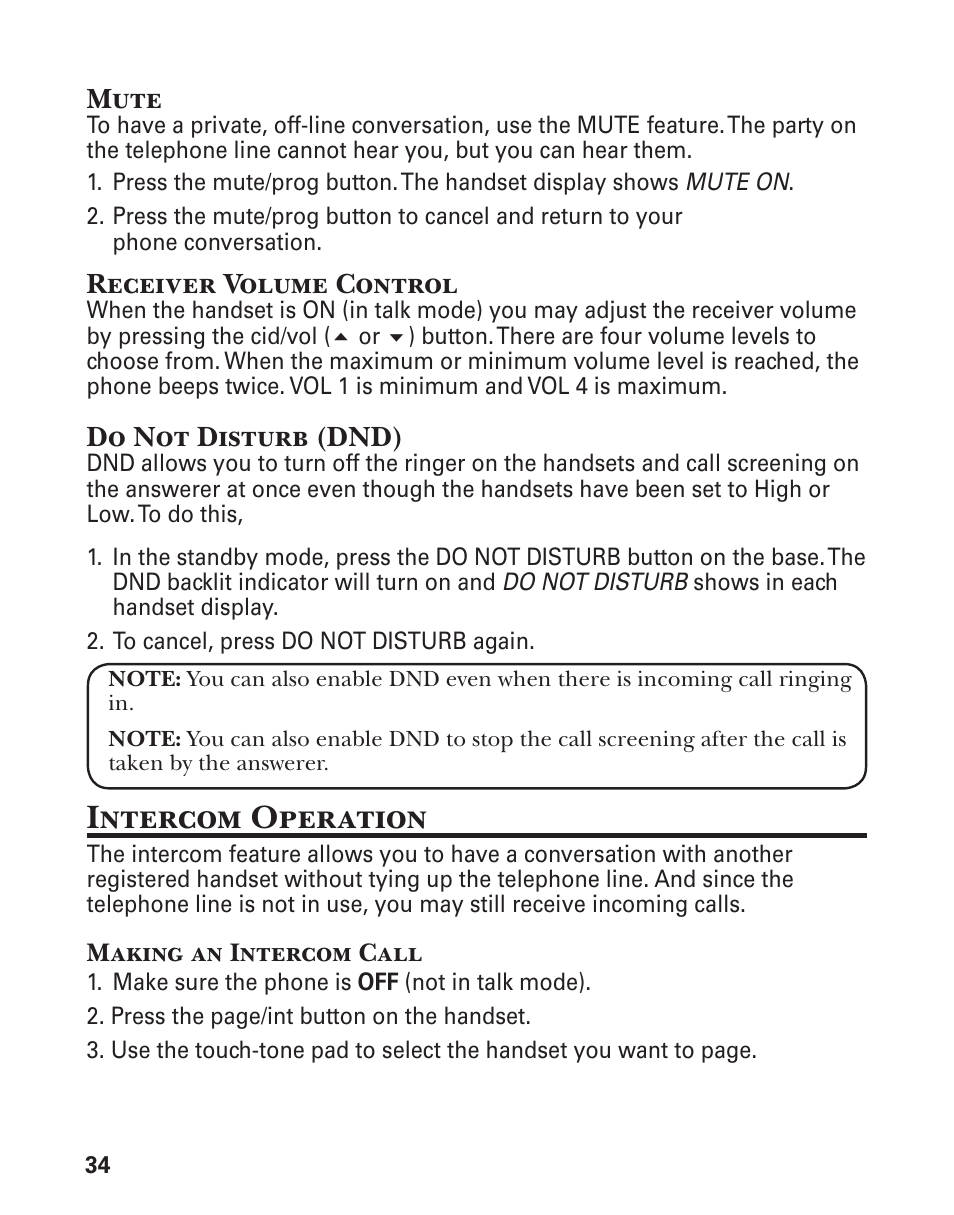 Intercom operation | GE 21029 User Manual | Page 34 / 116