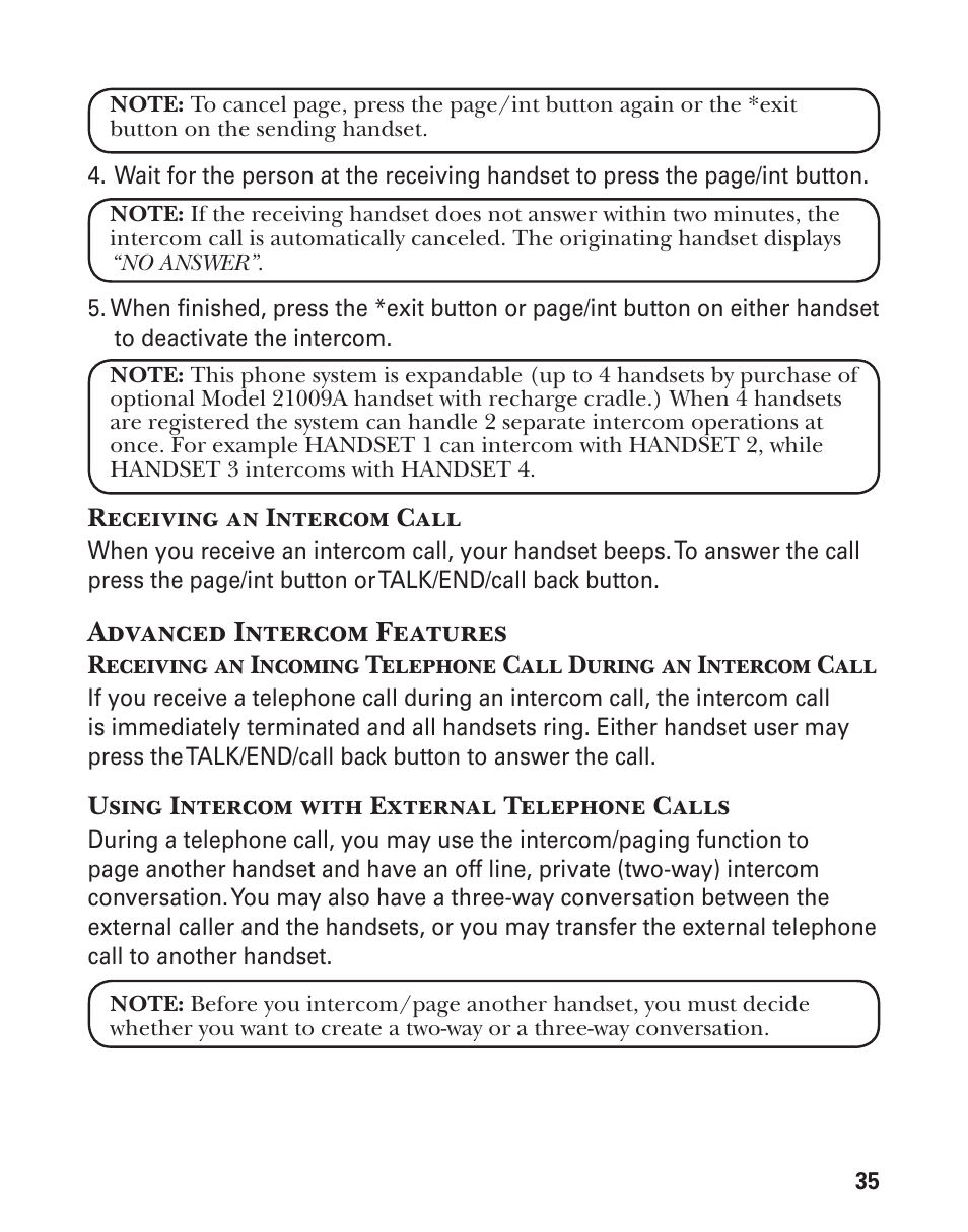 Advanced intercom features | GE 21029 User Manual | Page 35 / 116