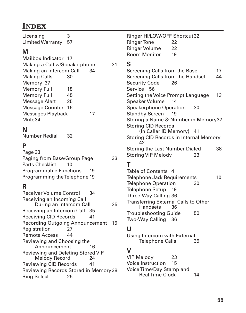 Index | GE 21029 User Manual | Page 55 / 116