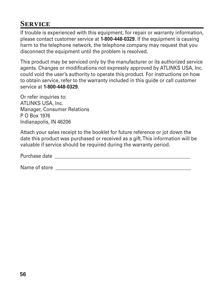 Service | GE 21029 User Manual | Page 56 / 116