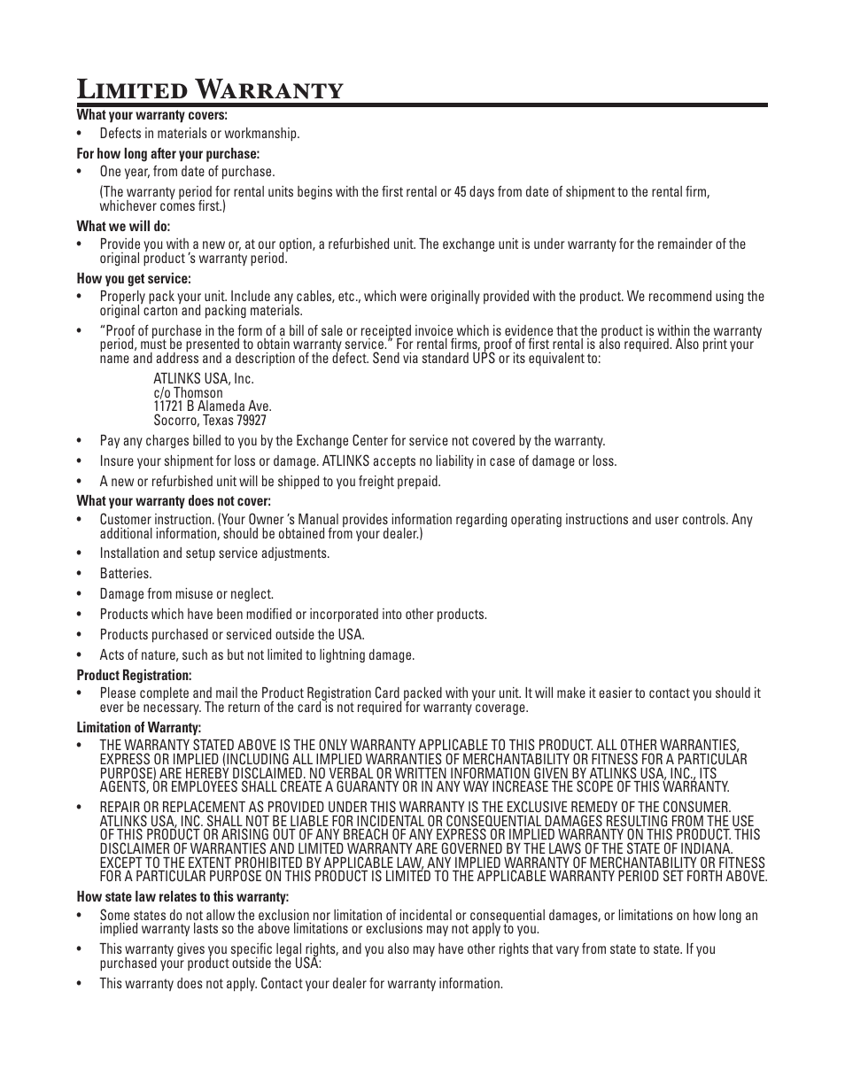 Limited warranty | GE 21029 User Manual | Page 57 / 116