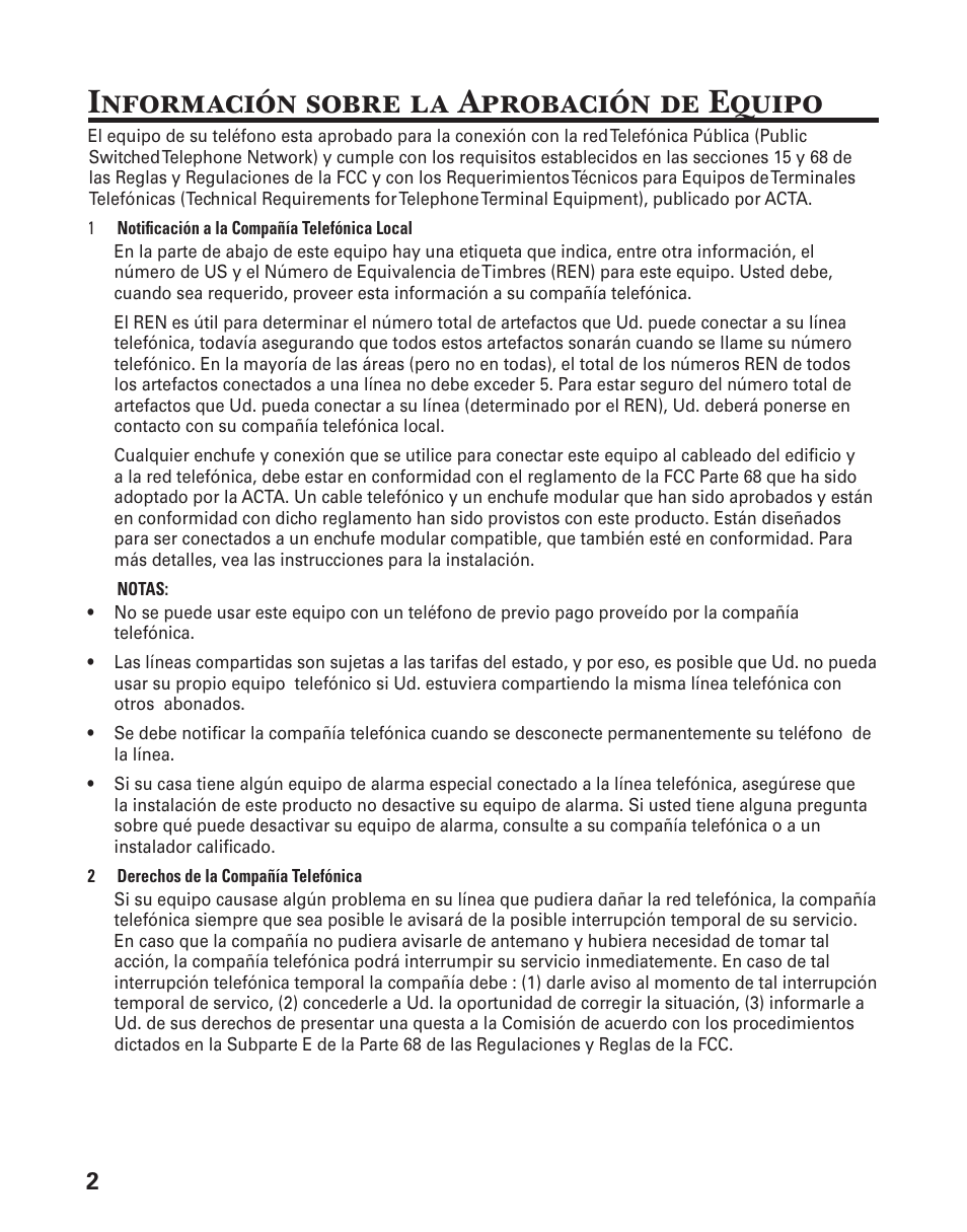 Información sobre la aprobación de equipo | GE 21029 User Manual | Page 60 / 116