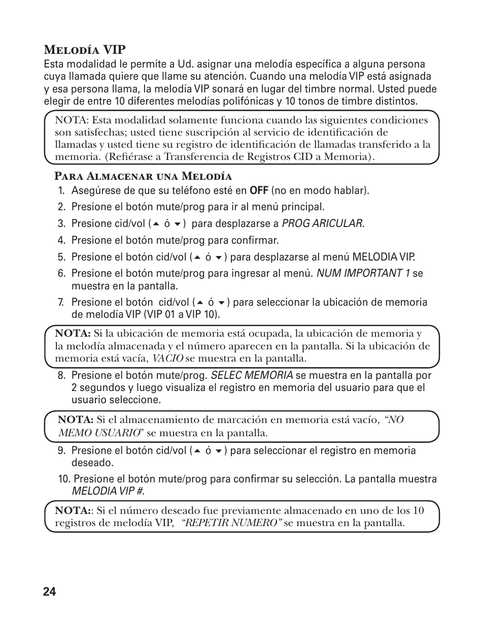 Melodía vip | GE 21029 User Manual | Page 82 / 116