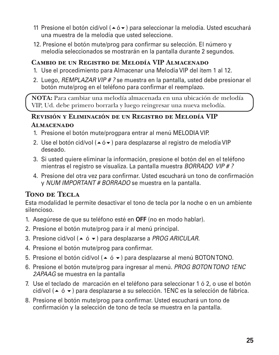 Tono de tecla | GE 21029 User Manual | Page 83 / 116