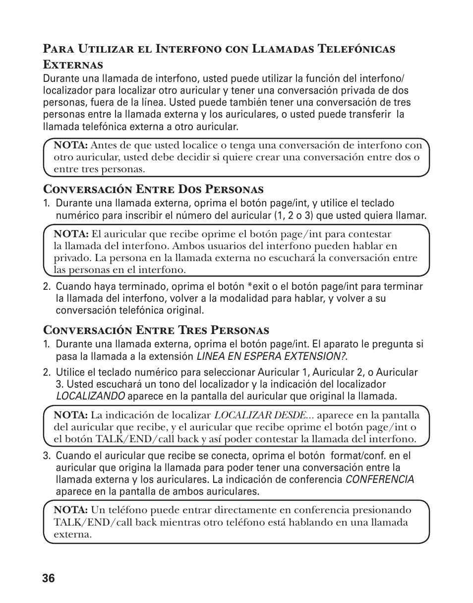 Conversación entre dos personas, Conversación entre tres personas | GE 21029 User Manual | Page 94 / 116