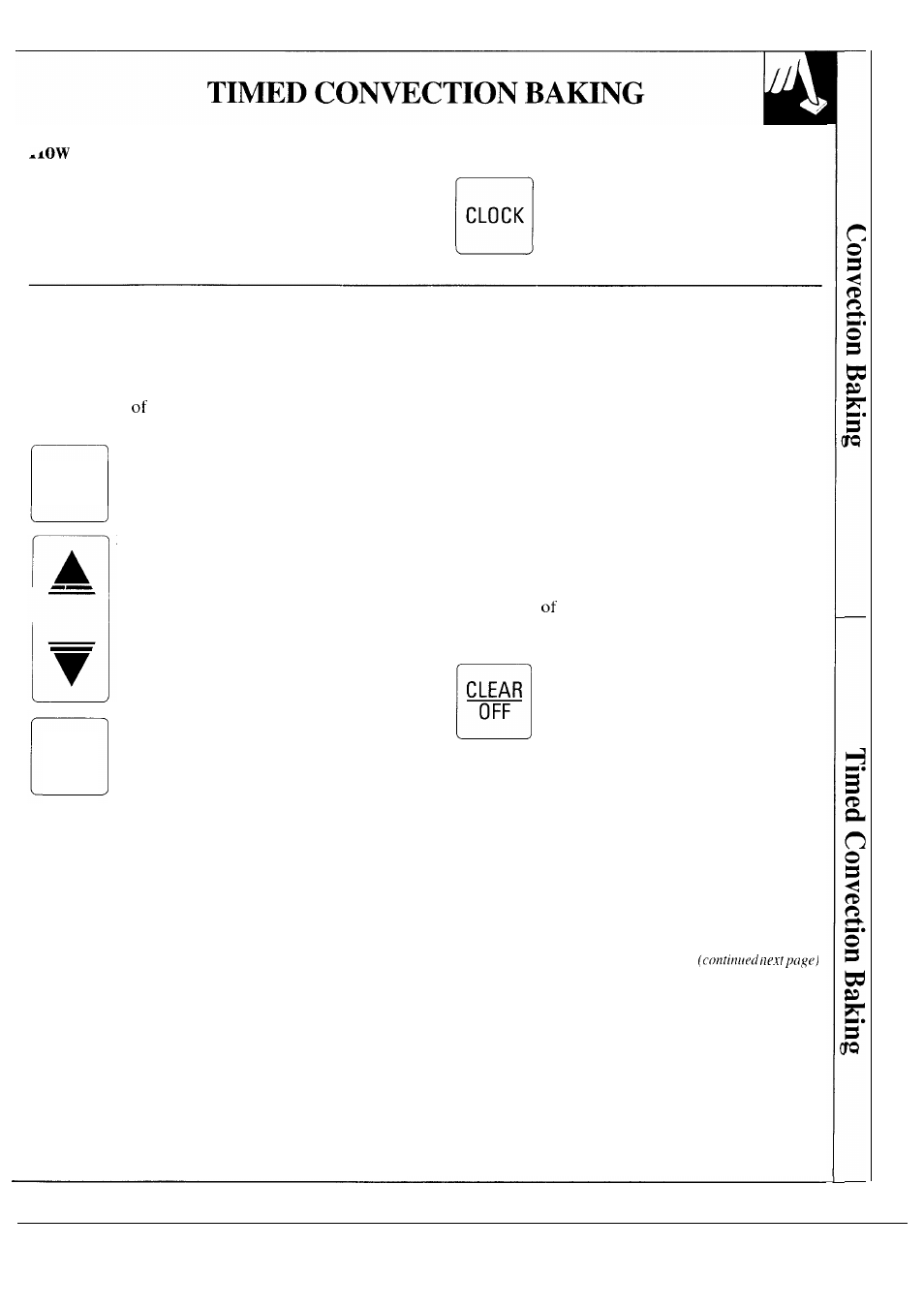 Convection time bake, Clock, Conv. bake cook time | Clear | GE JKP17 User Manual | Page 13 / 40