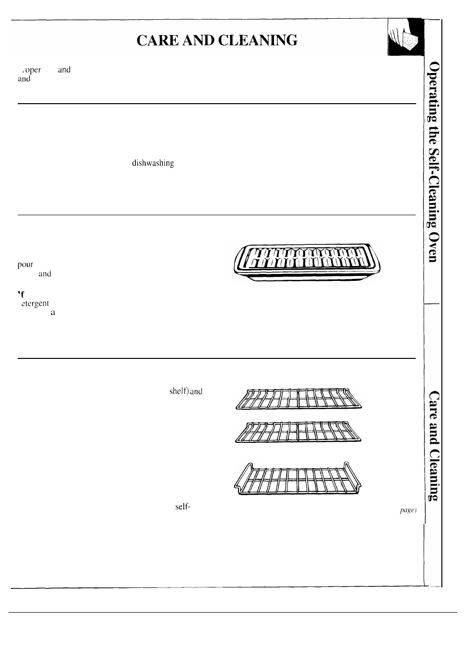 Care and cleaning, Broiler pan and, Oven shelves | Removal of packaging tape, Broiler pan and grid, Oven shelves and convection roasting rack | GE JKP17 User Manual | Page 33 / 40