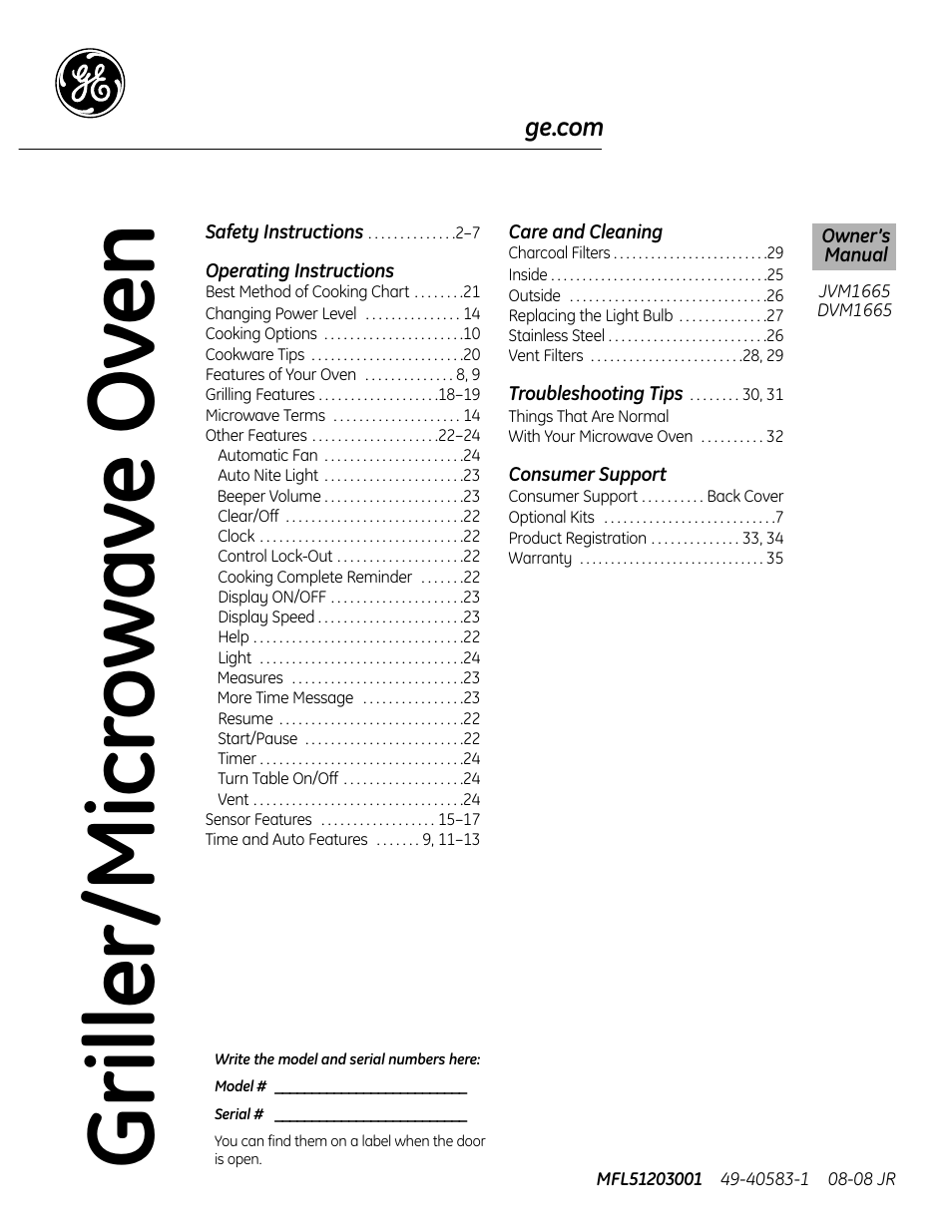 GE DVM1665 User Manual | 72 pages