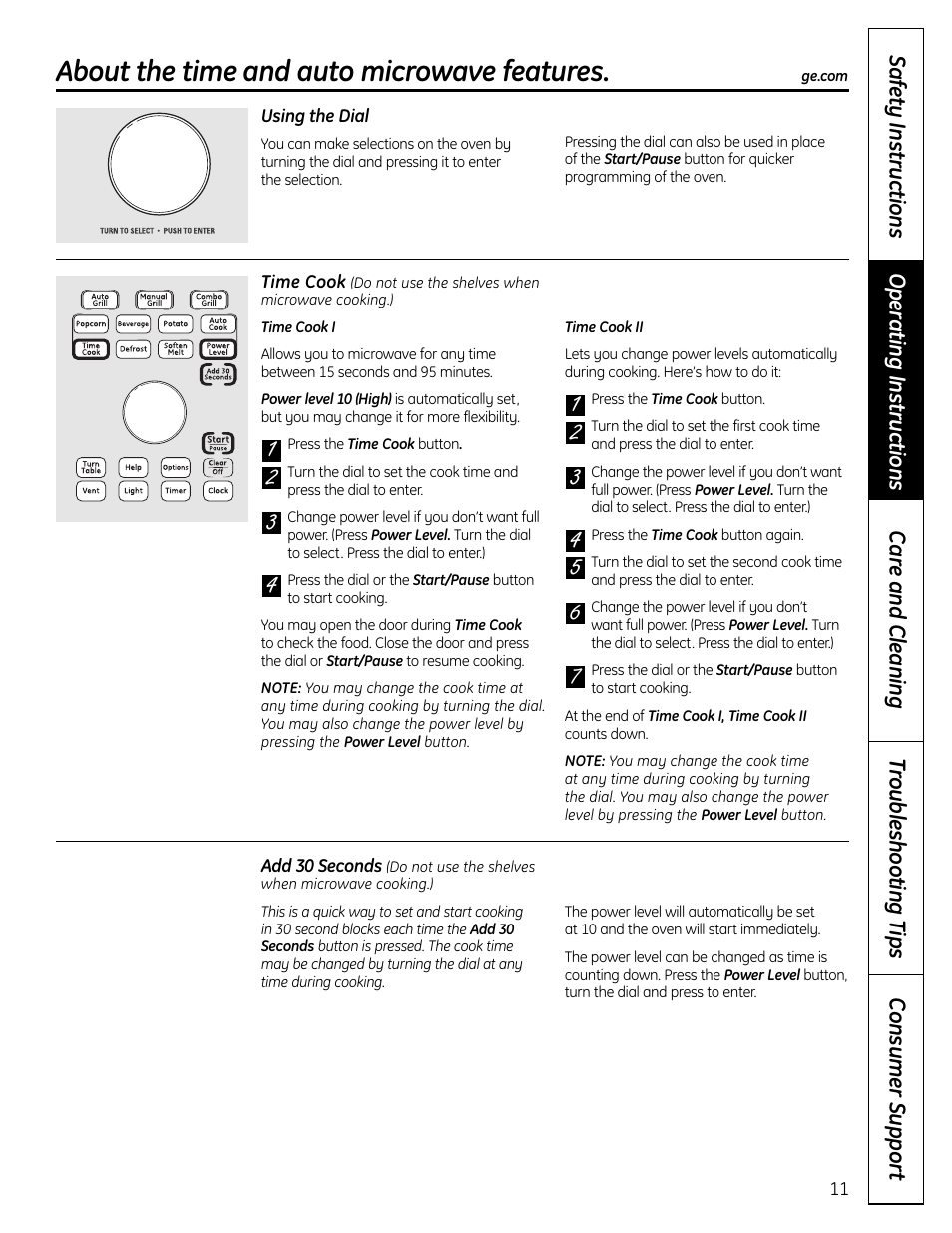 About the time and auto microwave features | GE DVM1665 User Manual | Page 11 / 72