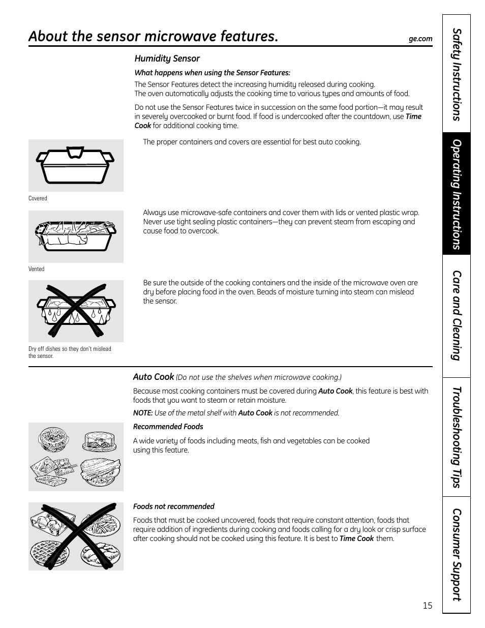 Sensor features, Sensor features –17, About the sensor microwave features | GE DVM1665 User Manual | Page 15 / 72