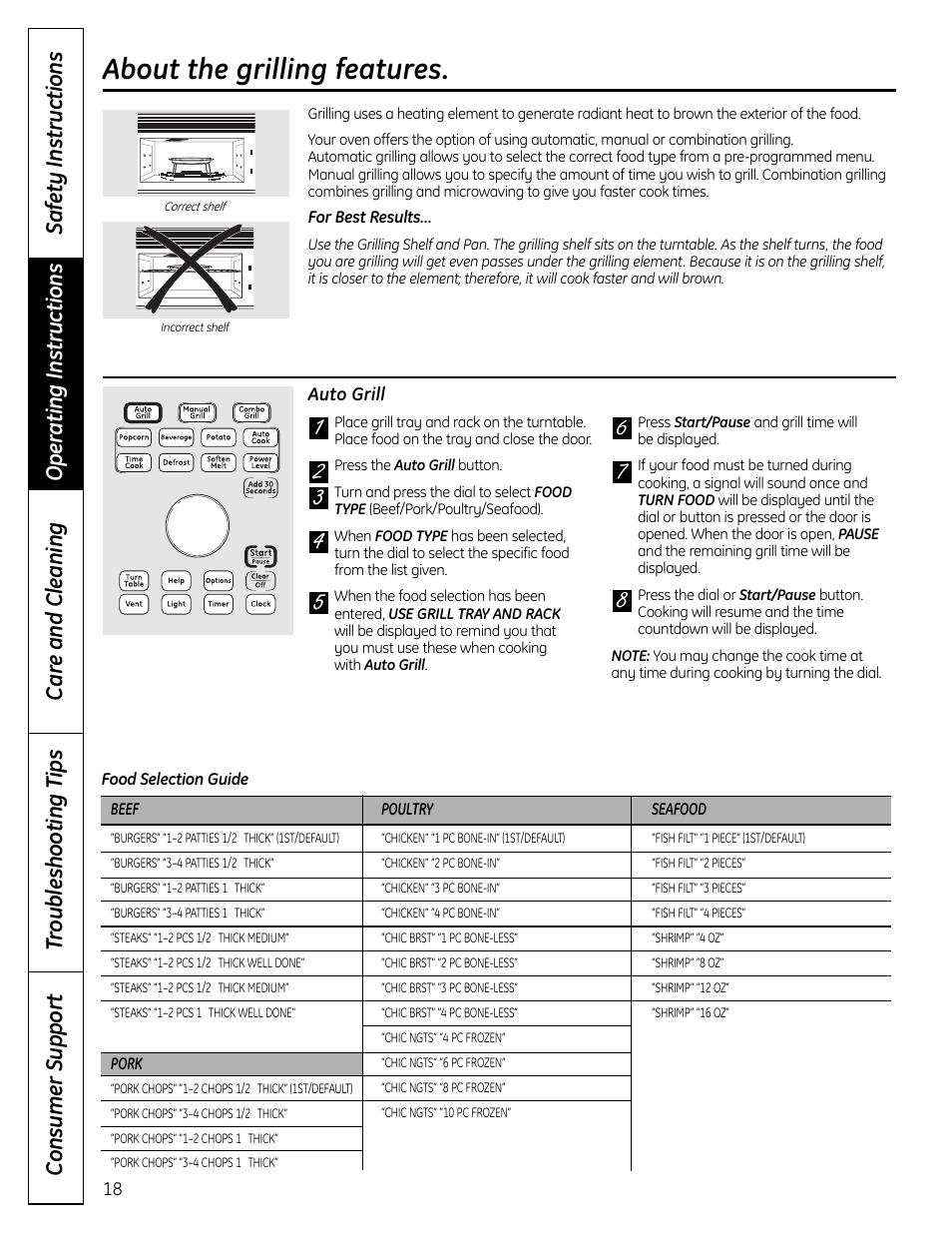 Grilling features, Grilling features –19 | GE DVM1665 User Manual | Page 18 / 72