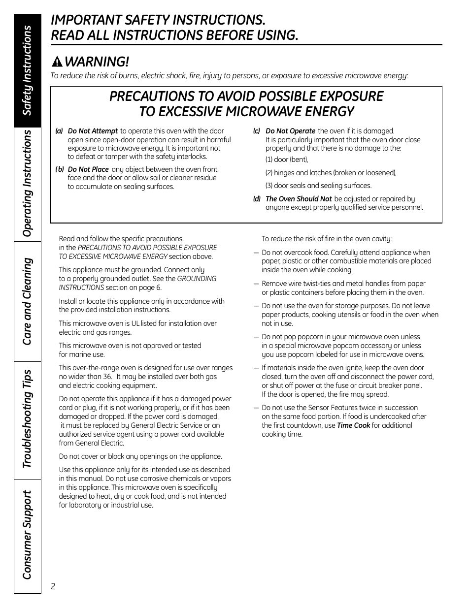Safety instructions, Warning | GE DVM1665 User Manual | Page 2 / 72