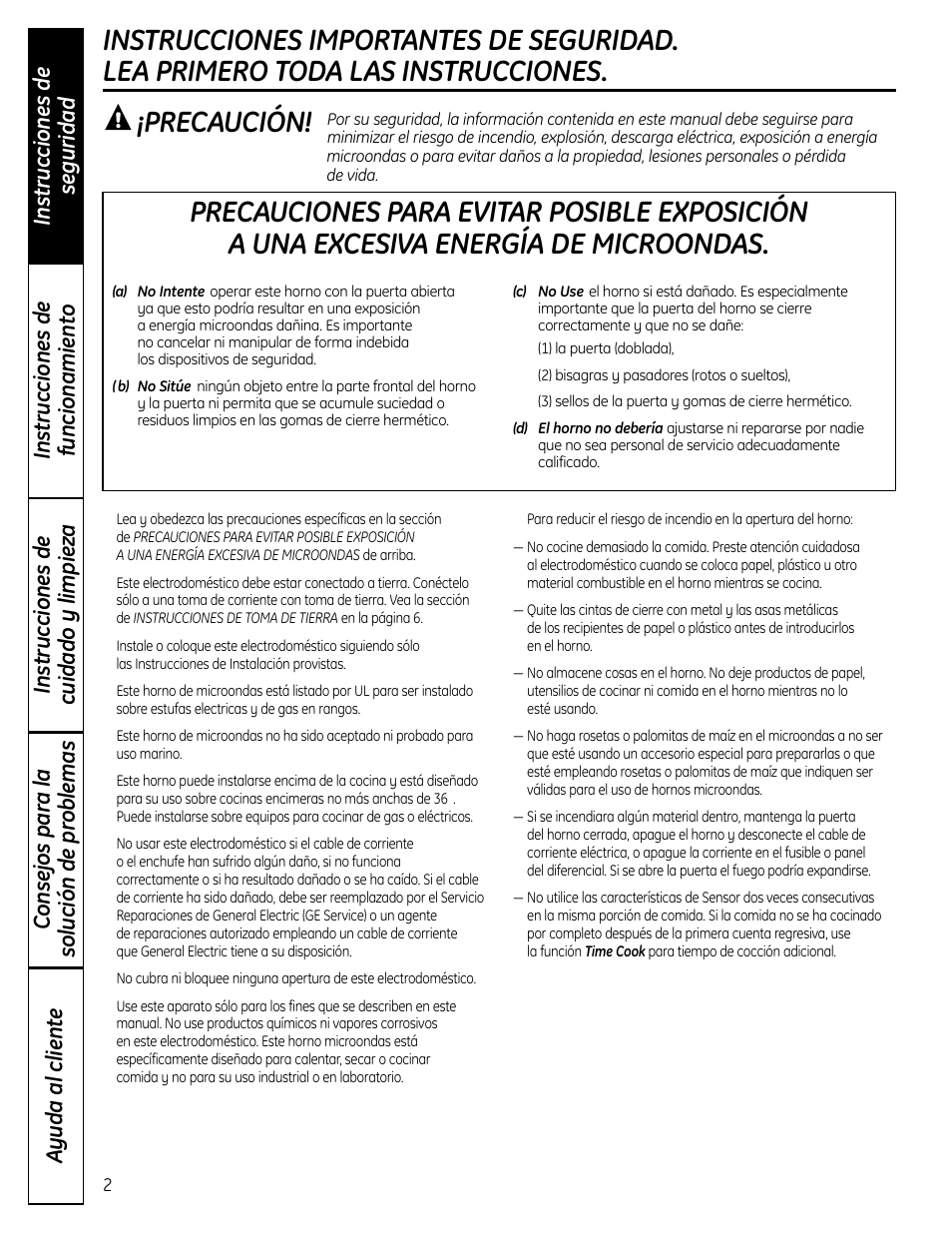 Instruccionesde seguridad, Instrucciones de seguridad, Precaución | GE DVM1665 User Manual | Page 38 / 72