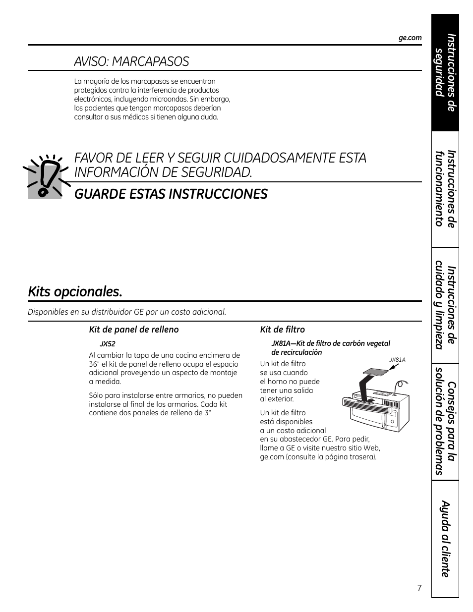 Aviso: marcapasos | GE DVM1665 User Manual | Page 43 / 72