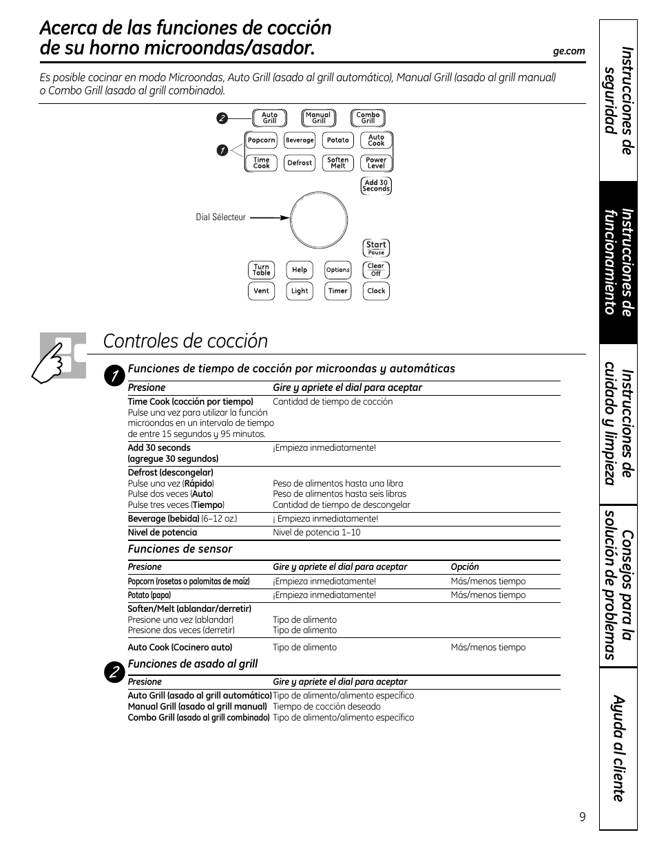 Controles de cocción | GE DVM1665 User Manual | Page 45 / 72