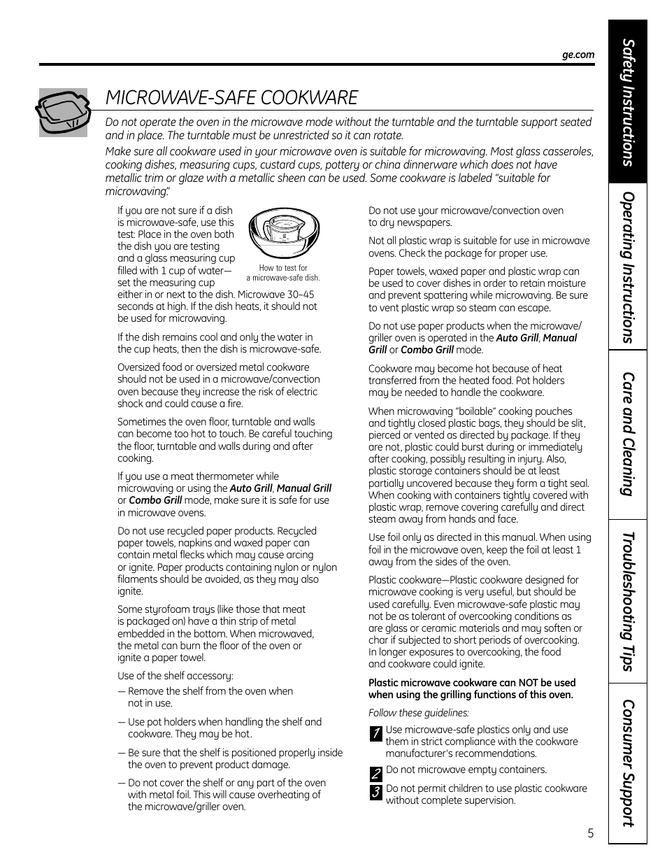 Microwave-safe cookware | GE DVM1665 User Manual | Page 5 / 72