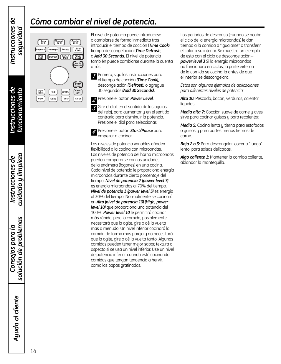 Cambio de nivel de potencia, Cómo cambiar el nivel de potencia | GE DVM1665 User Manual | Page 50 / 72