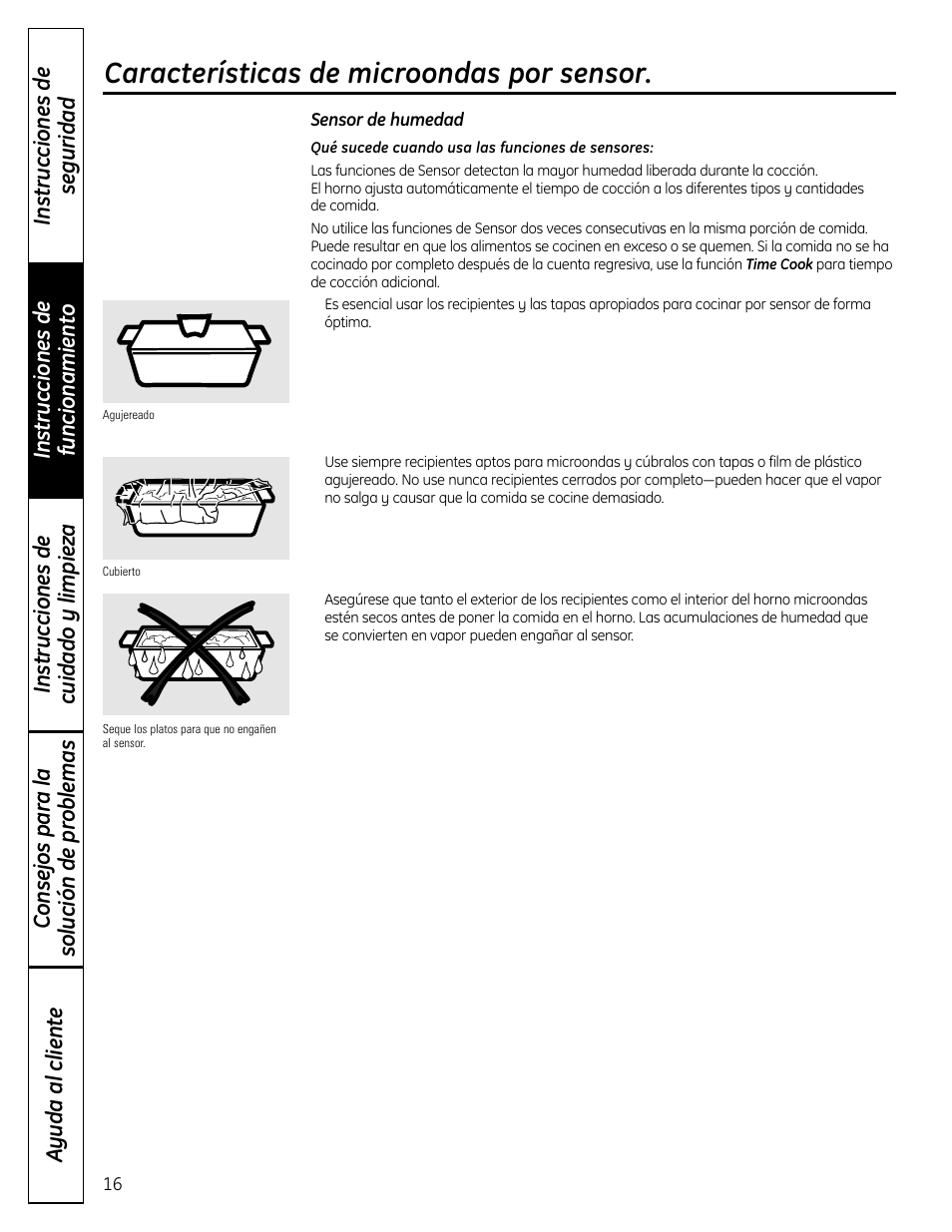 Funciones de sensor, Funciones de sensor –18, Características de microondas por sensor | GE DVM1665 User Manual | Page 52 / 72