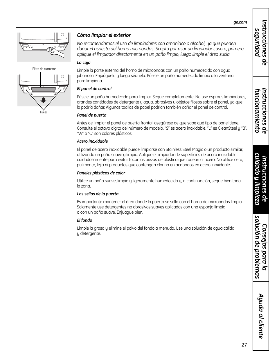 Acero inoxidable, Exterior, Acero inoxidable exterior | GE DVM1665 User Manual | Page 63 / 72