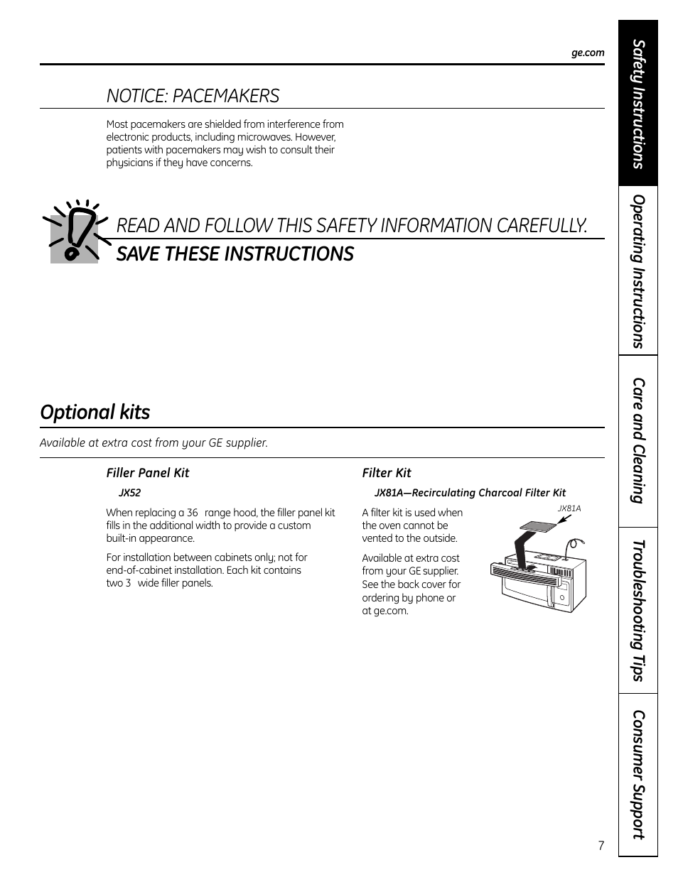 Optional kits, Notice: pacemakers | GE DVM1665 User Manual | Page 7 / 72