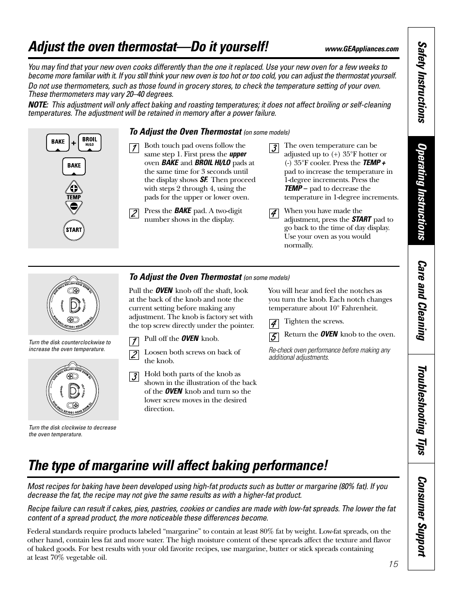 Thermostat, Adjust the oven thermostat—do it yourself | GE JKP20 User Manual | Page 15 / 28