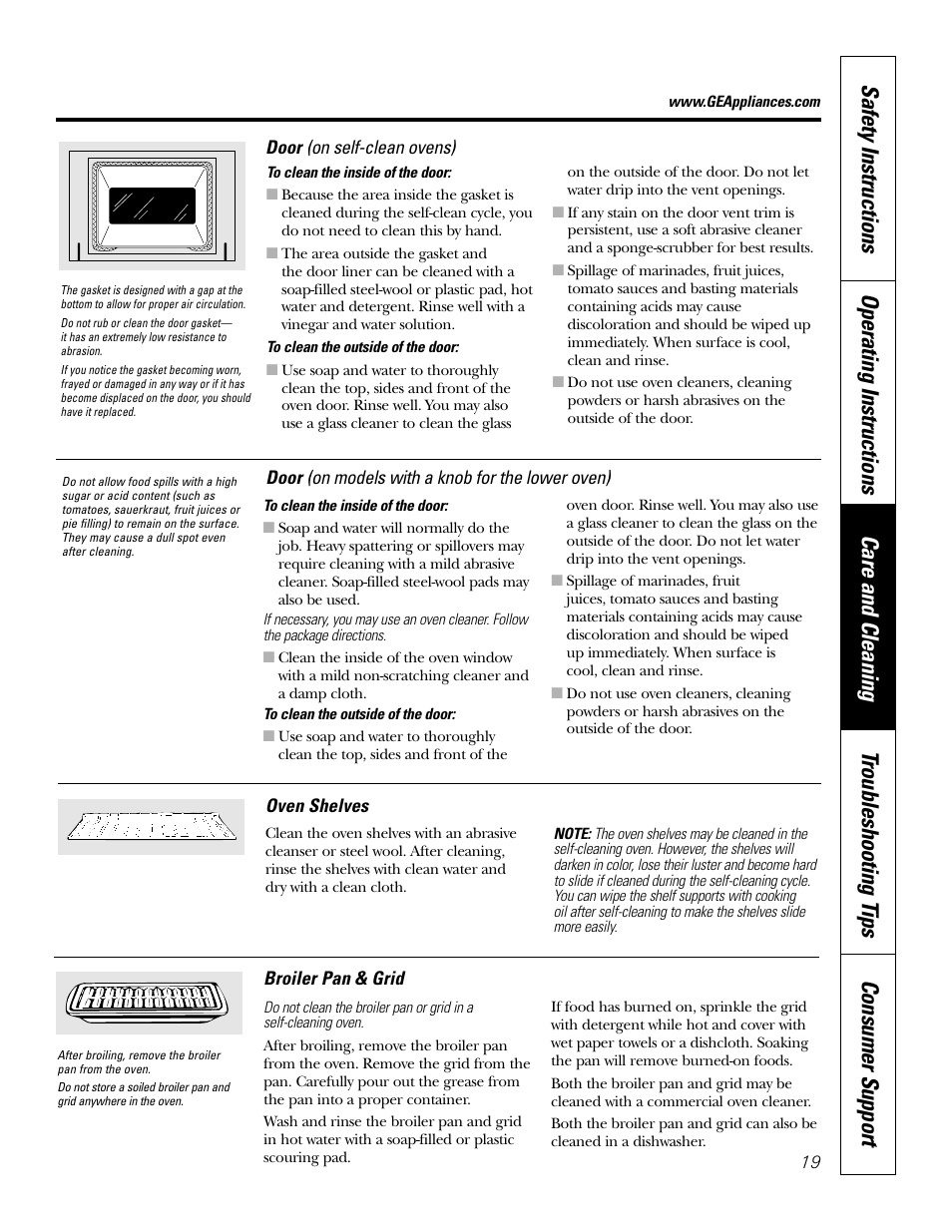 Broiler pan and grid, Shelves | GE JKP20 User Manual | Page 19 / 28