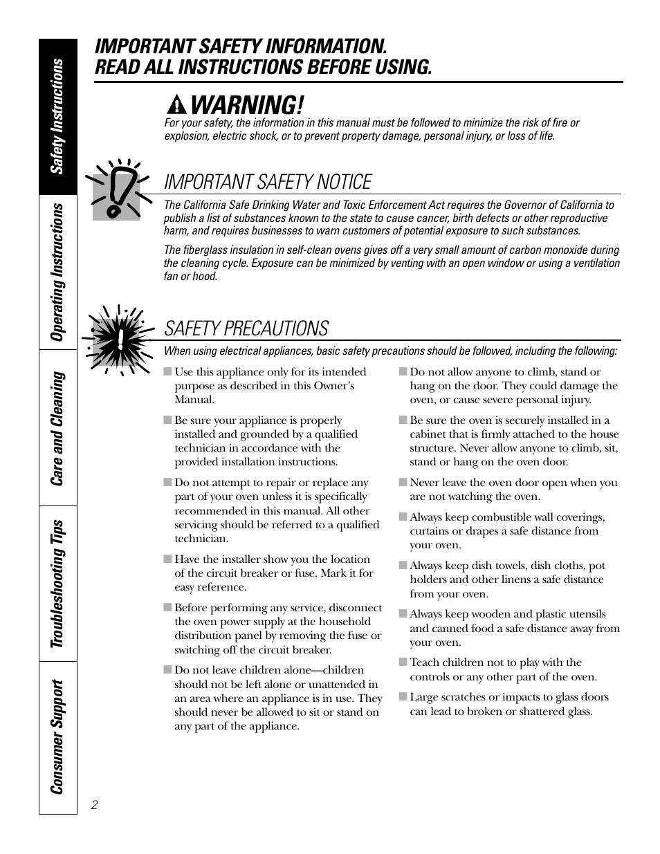 Safety instructions, Warning, Important safety notice | Safety precautions | GE JKP20 User Manual | Page 2 / 28