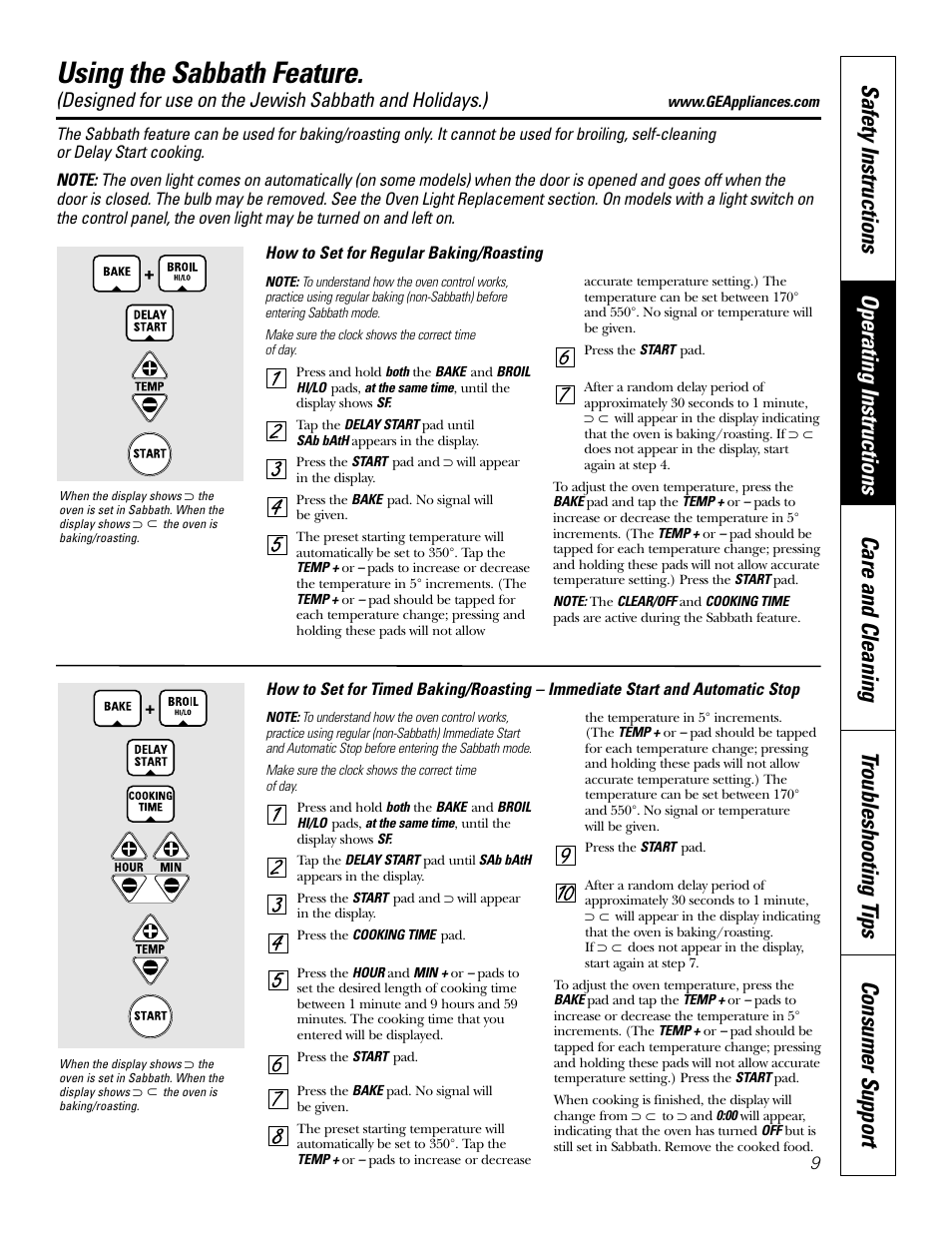 Sabbath feature, Sabbath feature , 10, Using the sabbath feature | GE JKP20 User Manual | Page 9 / 28